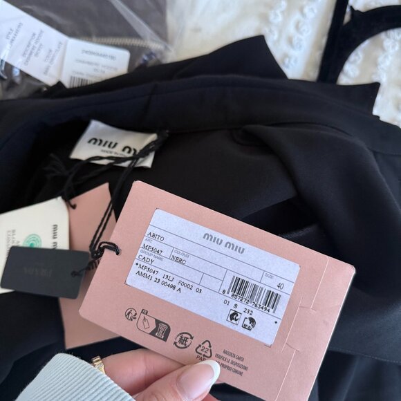 NWT Miu Miu Cady Shirt Dress Black Button Down Belted w/ Gold Tone Logo Buckle - Picture 3 of 10